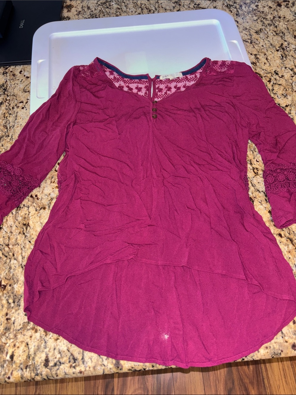 Womens Magenta Lace-Trim Peasant Top